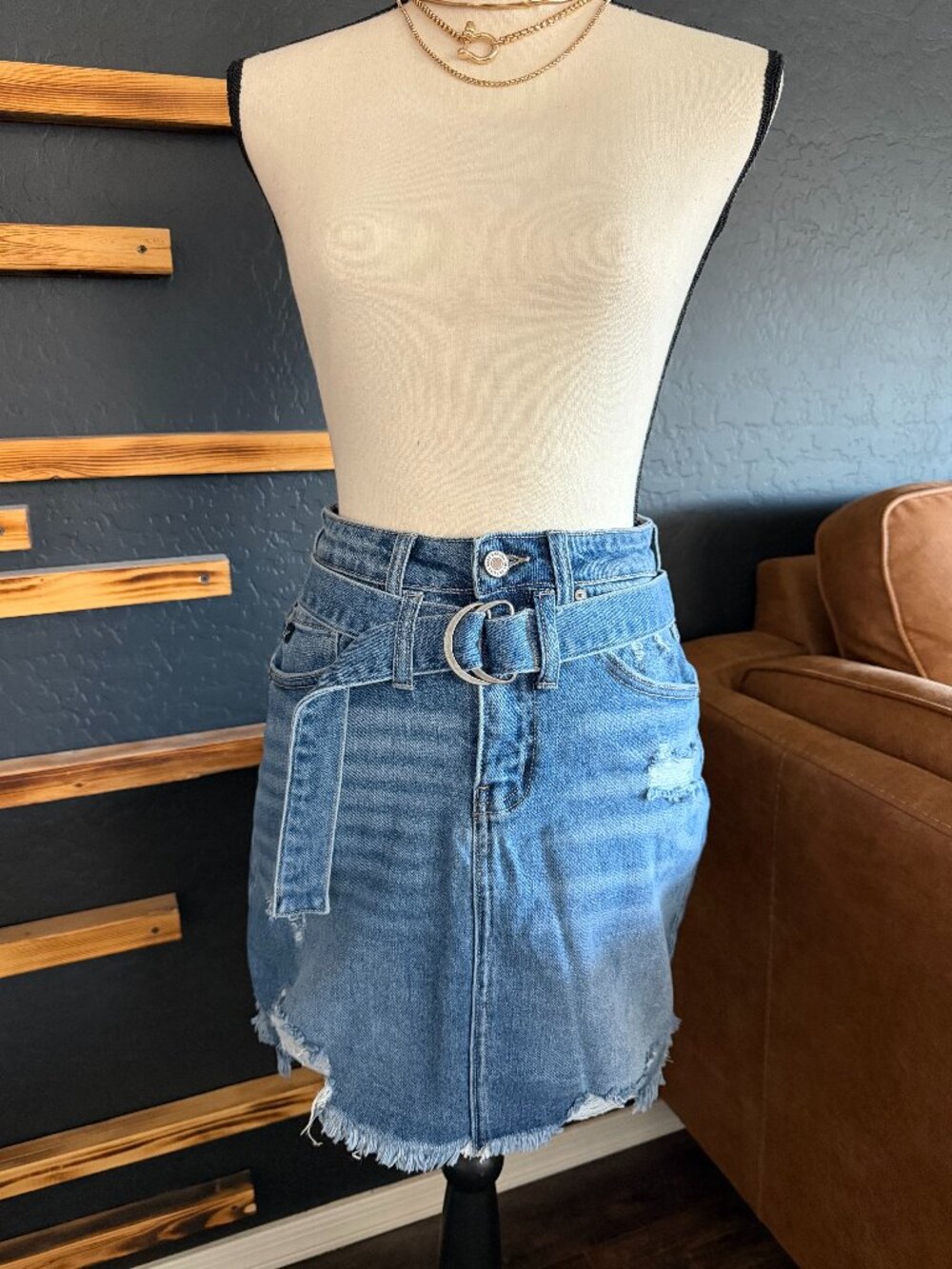 KanCan Denim Belted Skirt